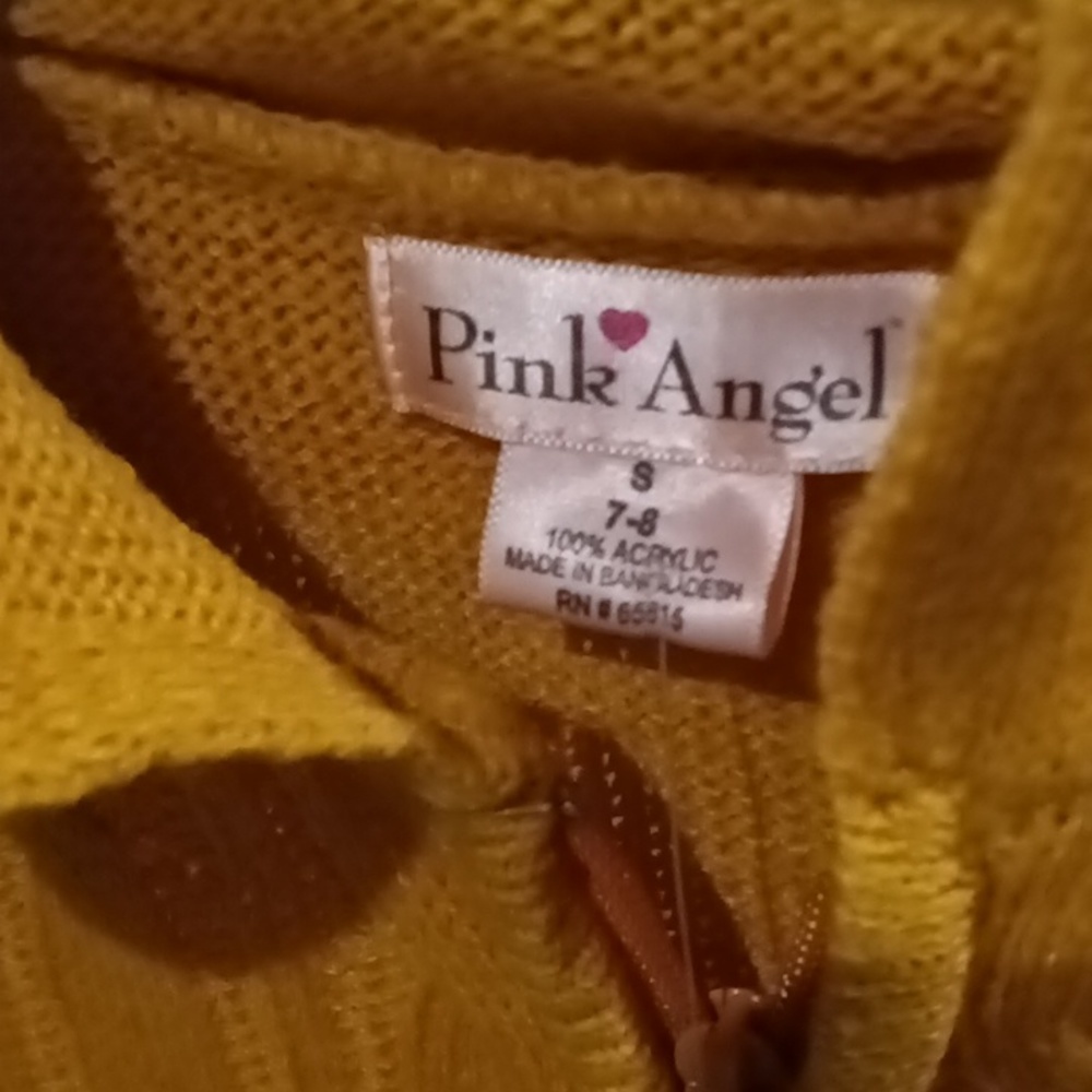 NWT Pink Angel gold l/s braided acrylic sweater w hoodie Sz Small (7-8)